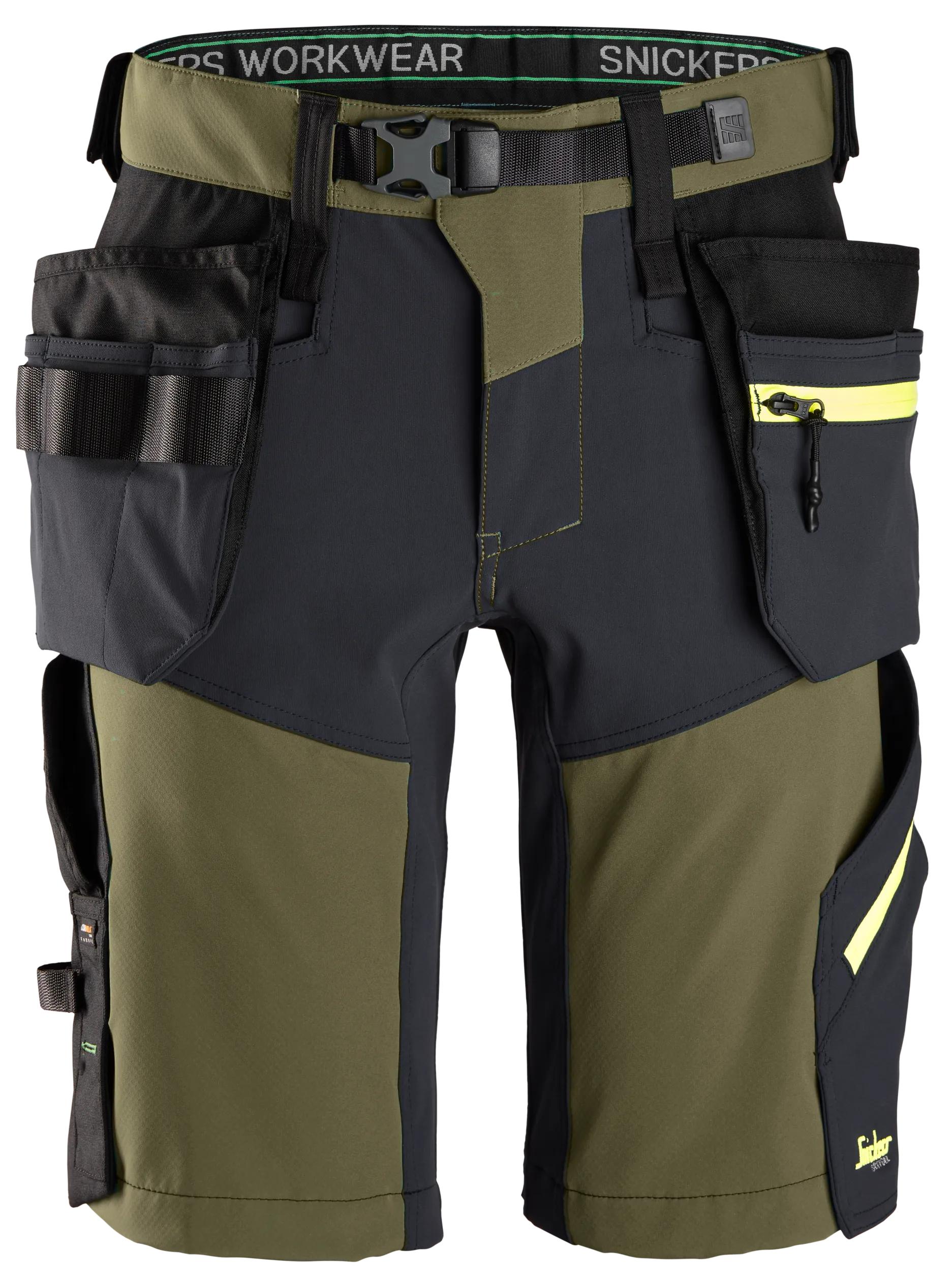 FlexiWork, Softshell Stretch Shorts+ Holster Pockets - 3158 - Khaki Green\Steel Grey