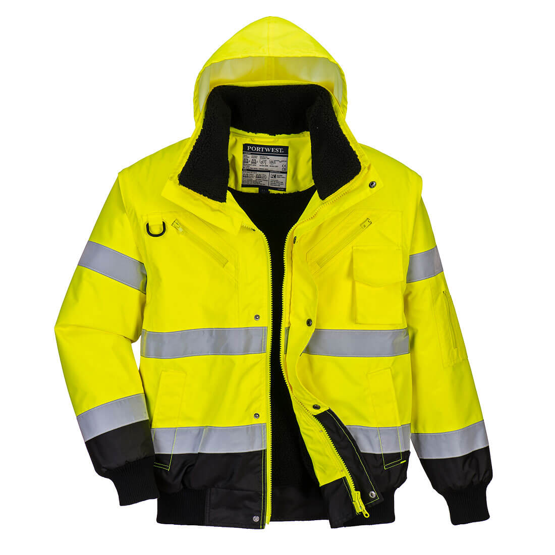 Hi-Vis 3-in-1 Contrast Bomber Jacket  - Yellow/Black