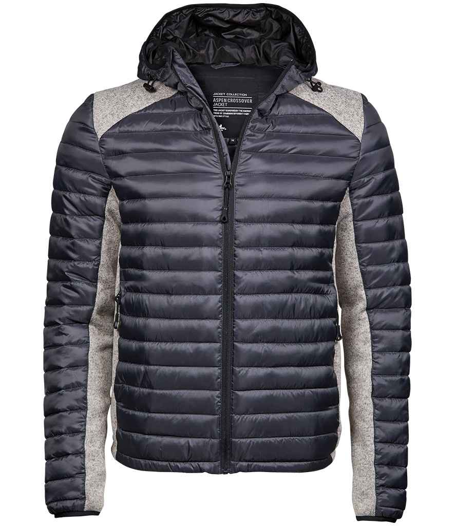 Tee Jays Crossover Hooded Padded Outdoor Jacket - Space Grey/Grey Melange