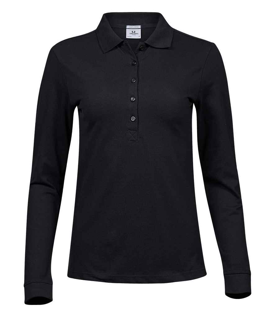 Tee Jays Ladies Luxury Stretch Long Sleeve Polo Shirt - Black