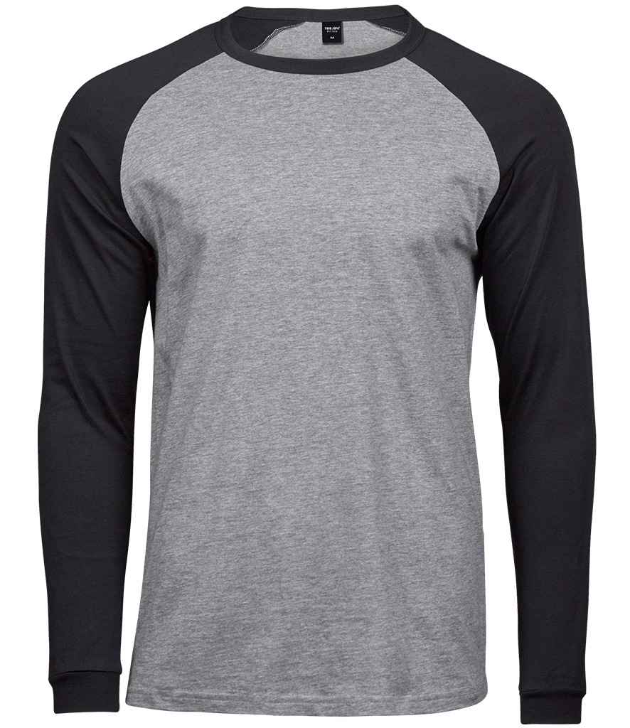 Tee Jays Long Sleeve Baseball T-Shirt - Heather Grey/Black