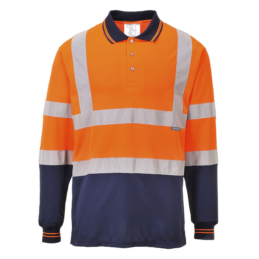 Hi-Vis Contrast Polo Shirt L/S  - Orange/Navy