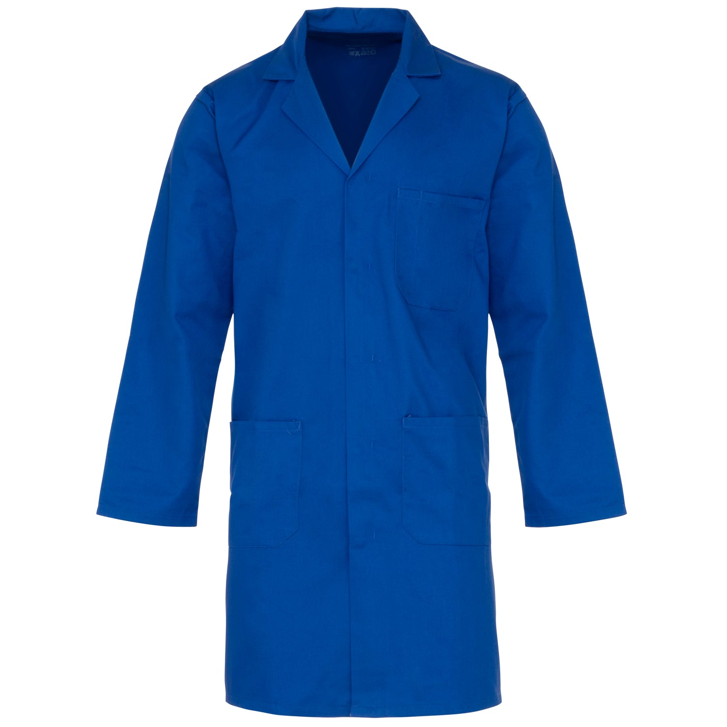 245gsm poly cotton c/cuff lab coat royal blue-20pcs/case- S with pockets