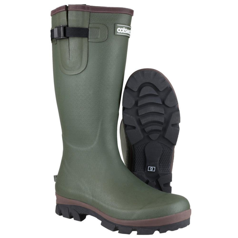 Cotswold Mens Grange Neoprene Buckle Welly Wellington Boot Green