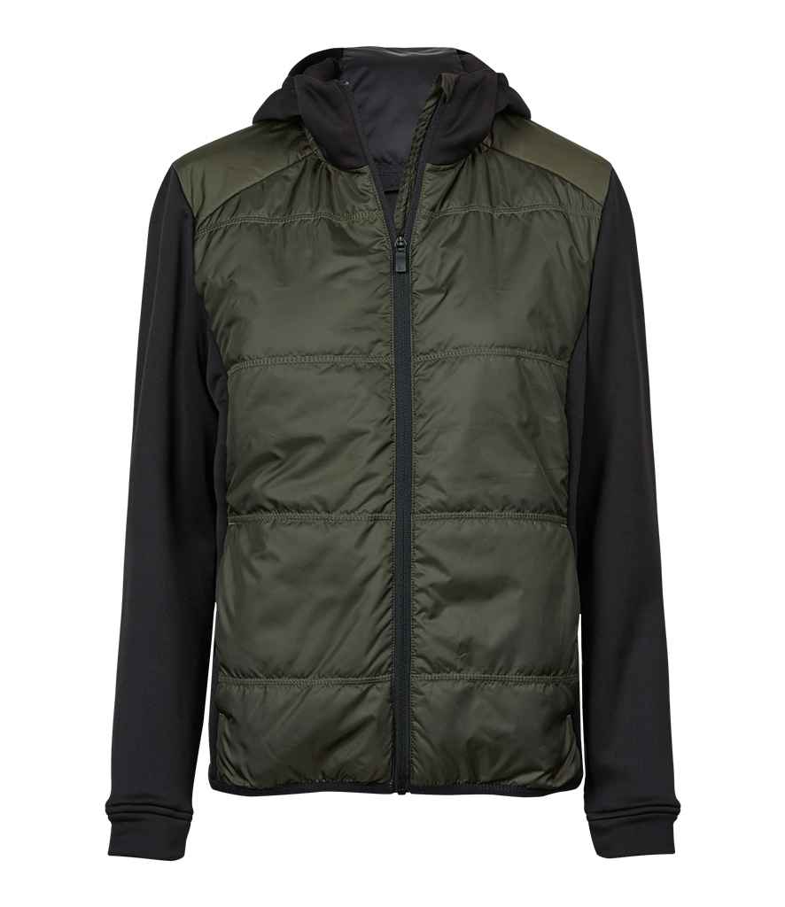 Tee Jays Ladies Hybrid-Stretch Hooded Jacket - Deep Green/Black