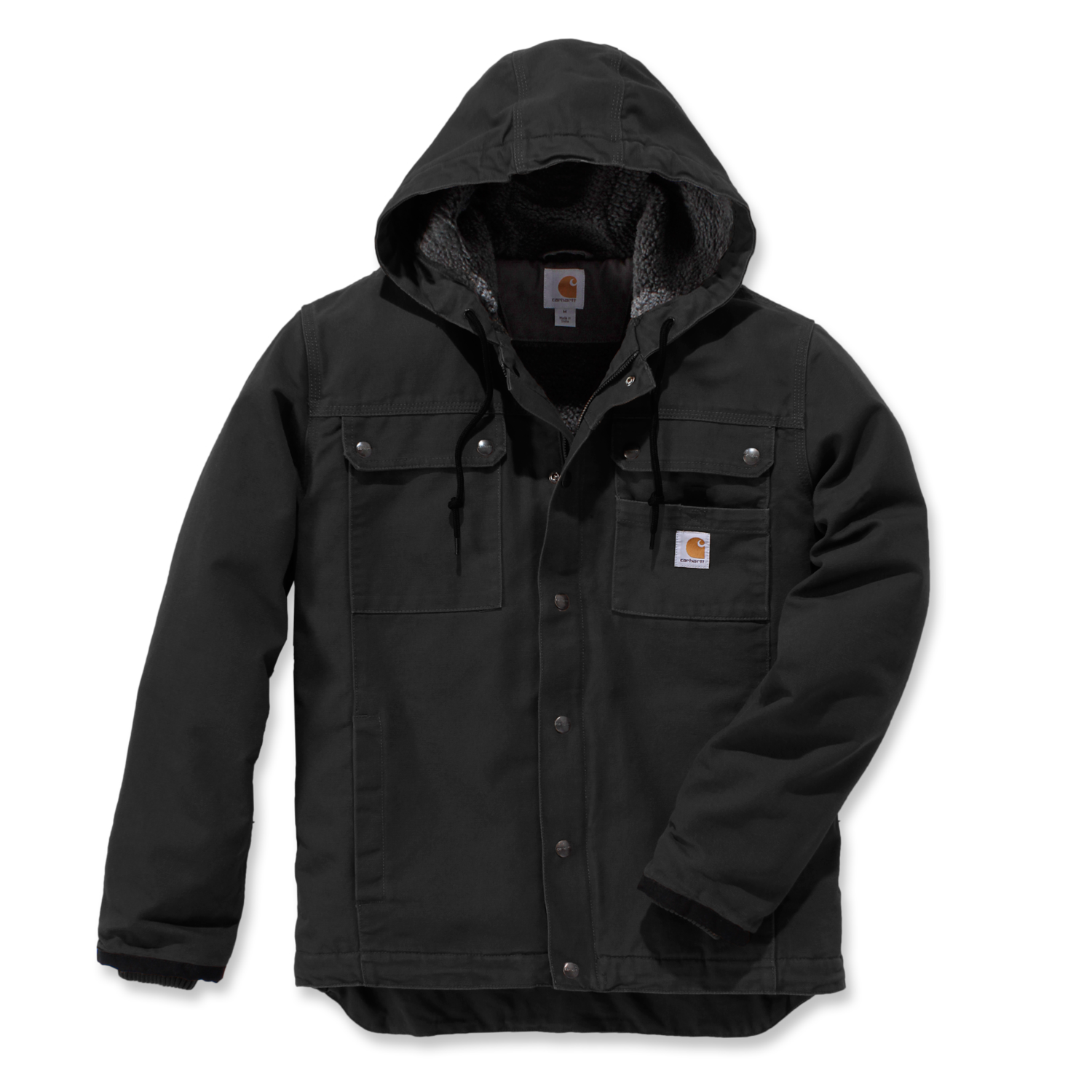 Relaxed Fit Washed Duck Sherpa-Lined Utility Jacket - Black