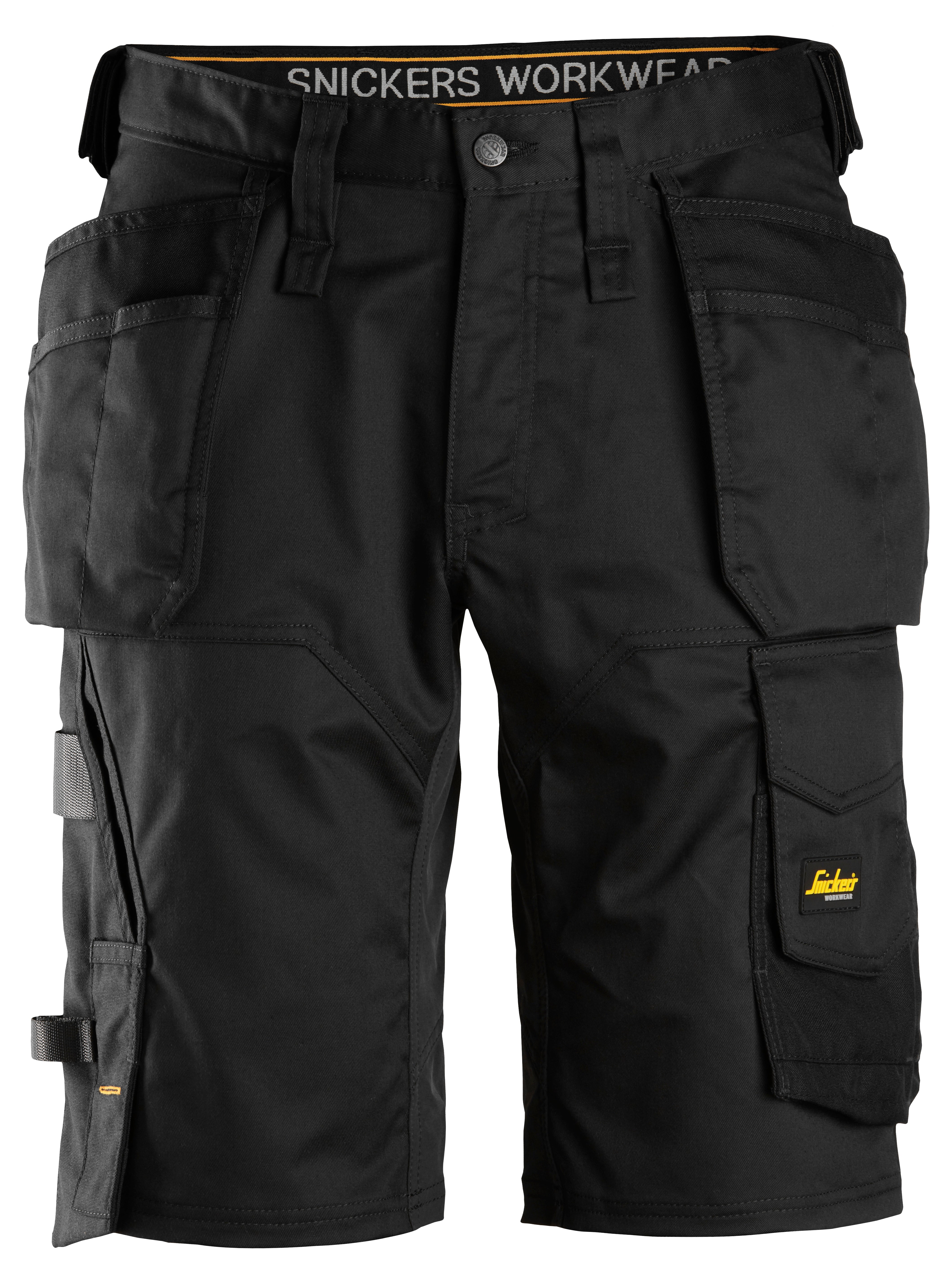 AllroundWork, Stretch Loose Fit Work Shorts Holster Pockets - Black\Black - 0404