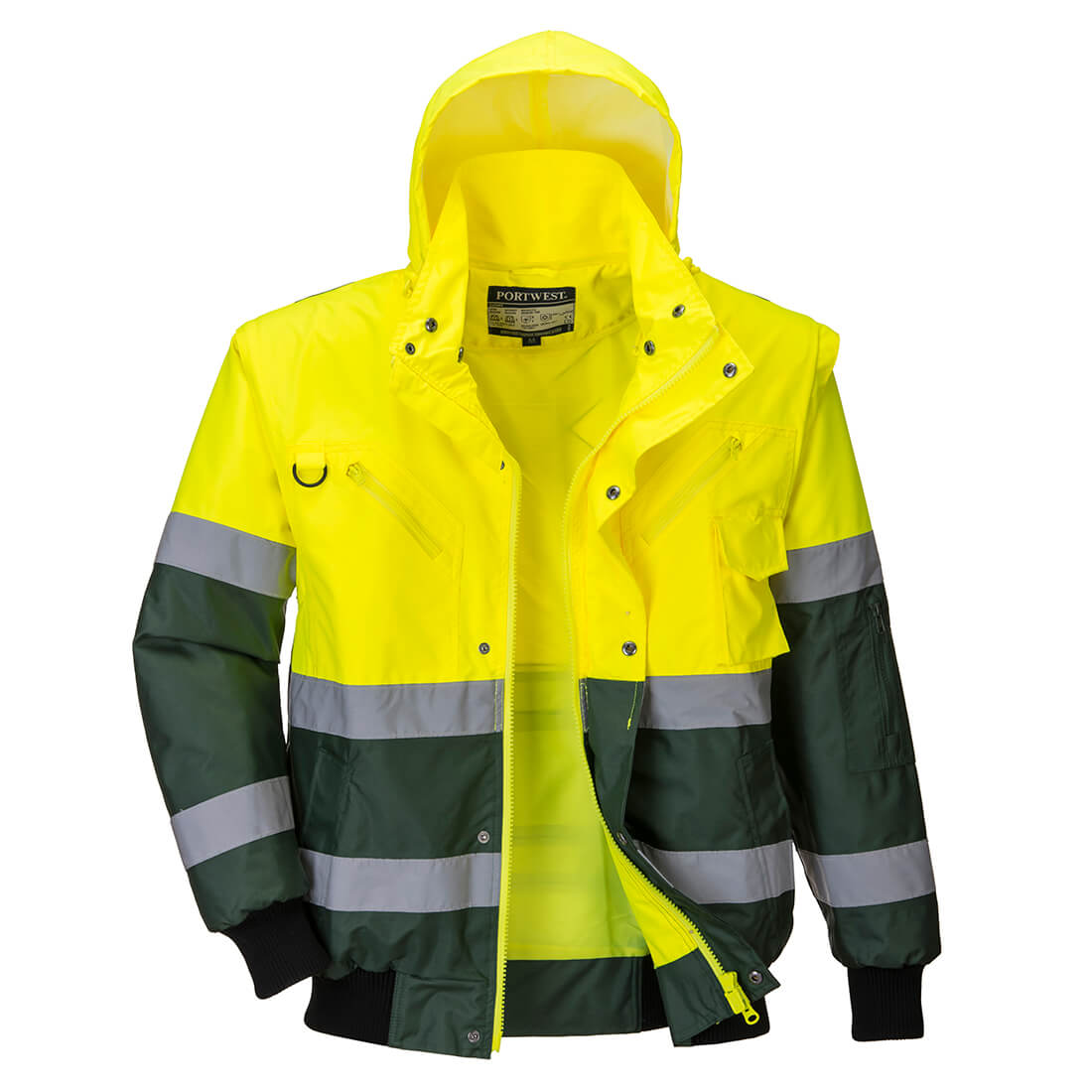 Hi-Vis 3-in-1 X-Back Contrast Bomber Jacket  - Yellow/Green