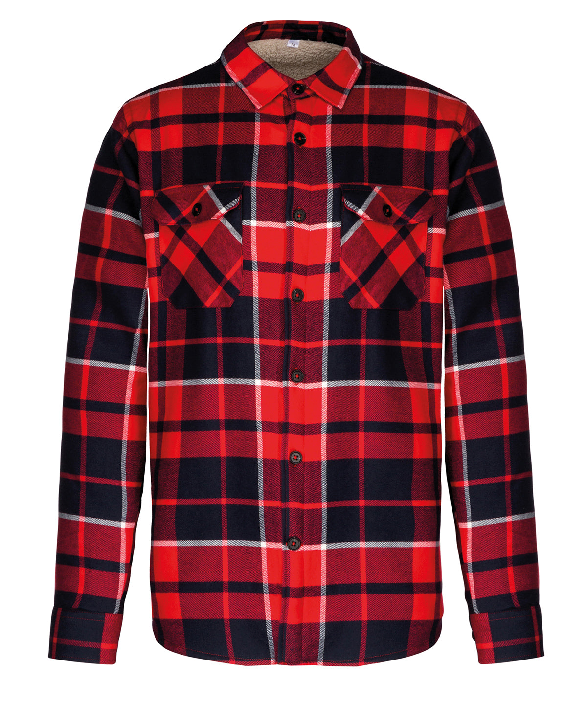 Sherpa-lined checked shirt jacket - Red/Navy