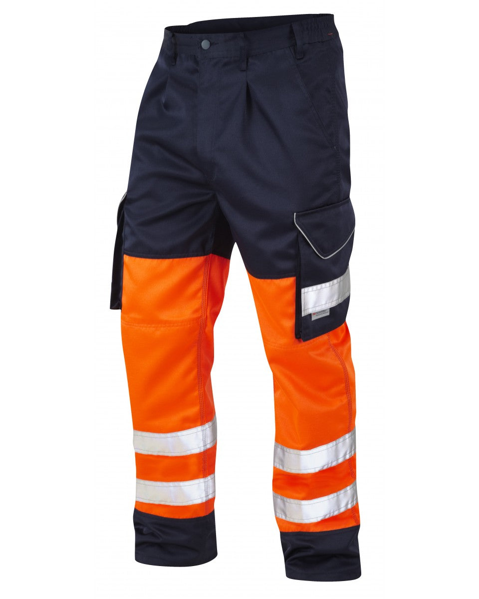 BIDEFORD ISO 20471 Cl 1 Poly/Cotton Cargo Trouser - HV ORANGE/NAVY
