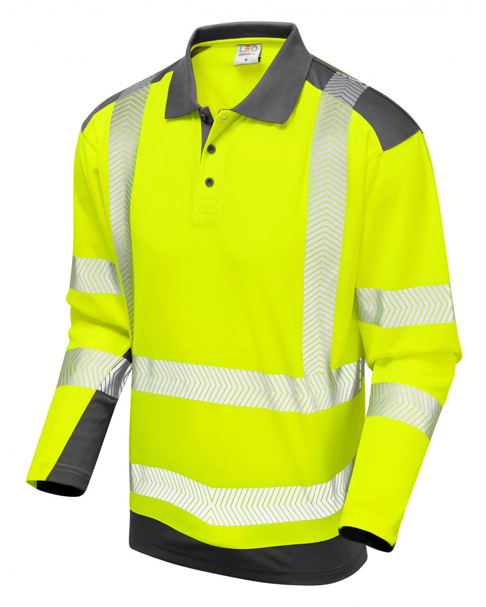 WRINGCLIFF ISO 20471 Class 2 Dual Colour Coolviz Plus Sleeved Polo Shirt - HV YELLOW/GREY