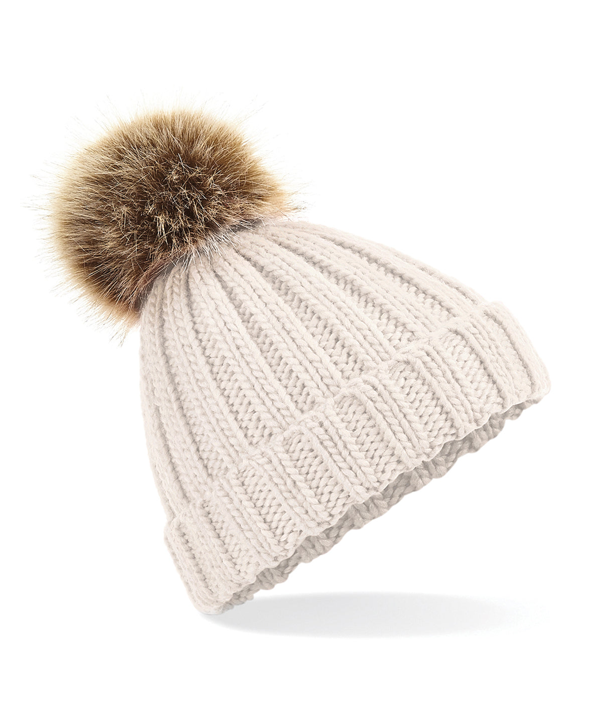 Fur pop pom chunky beanie - Oatmeal