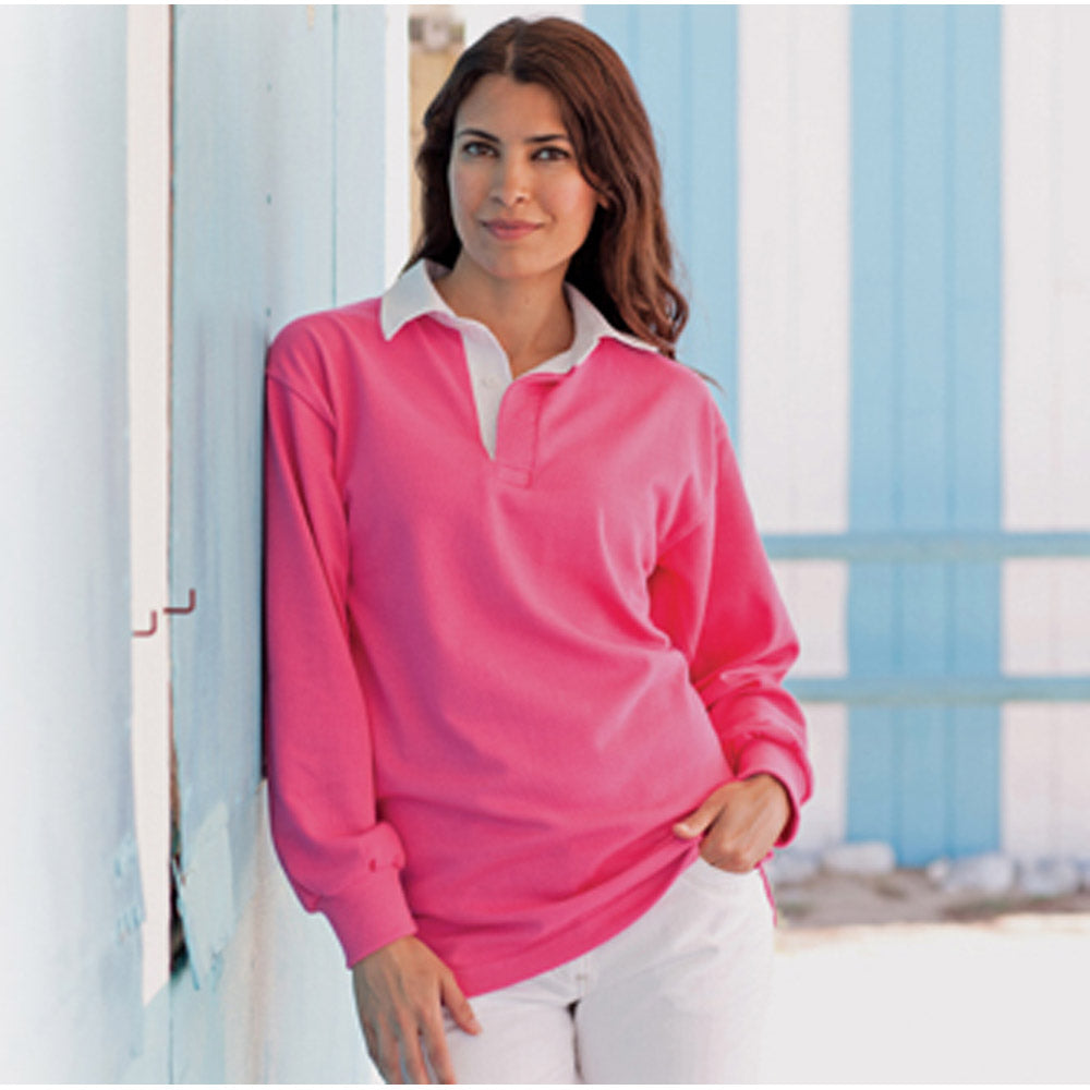 Front Row Ladies Long Sleeve Plain Cotton Rugby Shirt