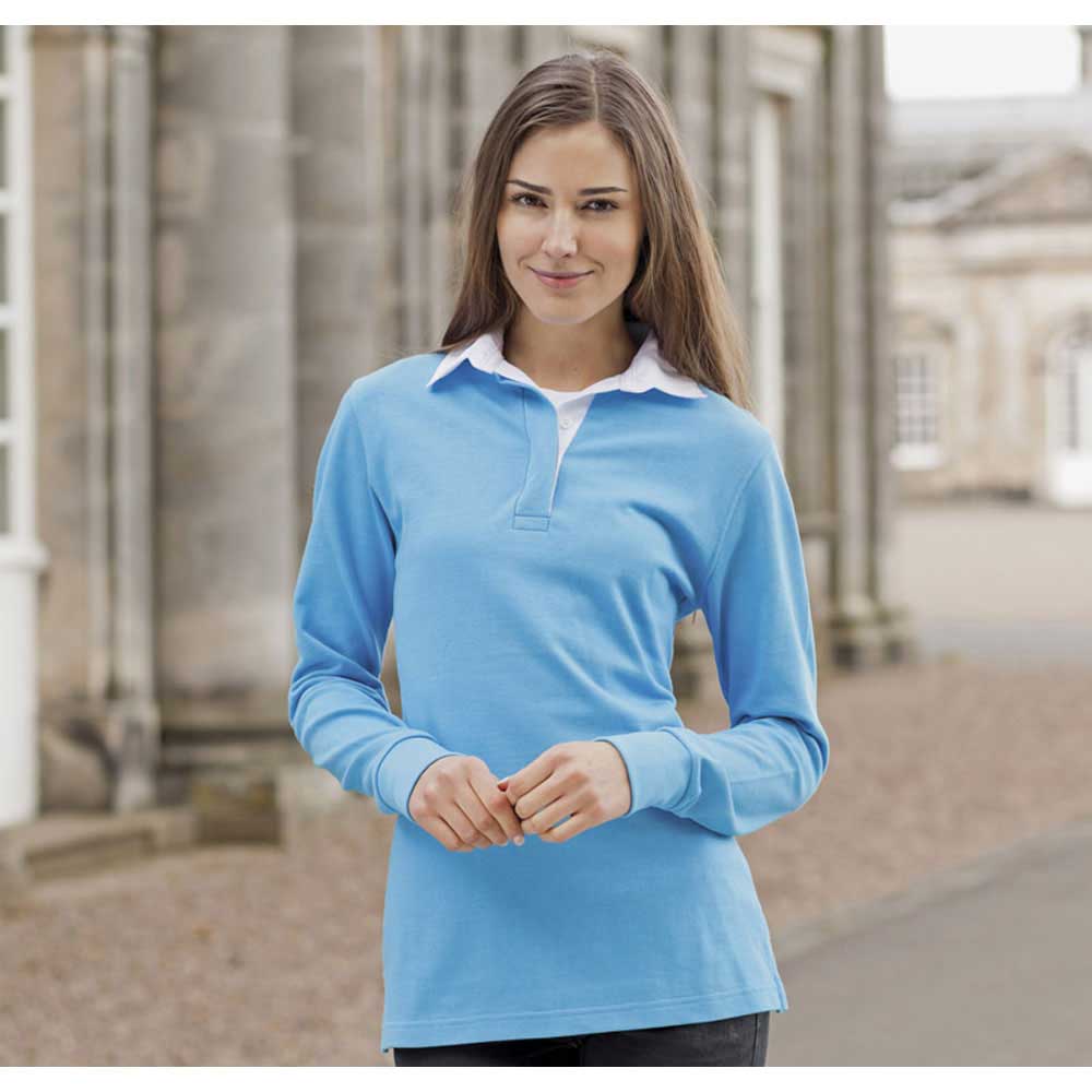 Front Row Ladies Long Sleeve Plain Cotton Rugby Shirt