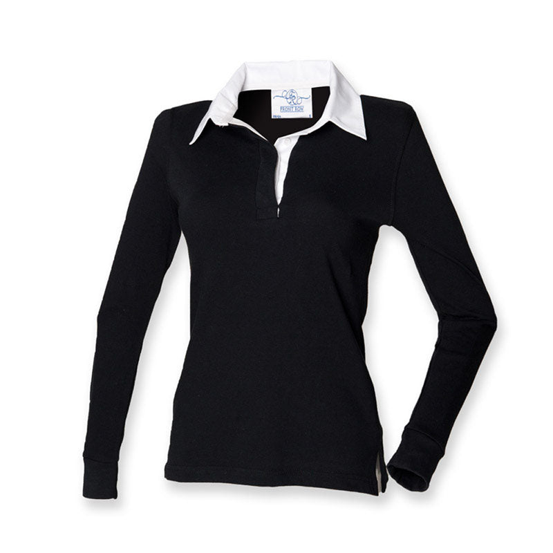 Front Row Ladies Long Sleeve Plain Cotton Rugby Shirt
