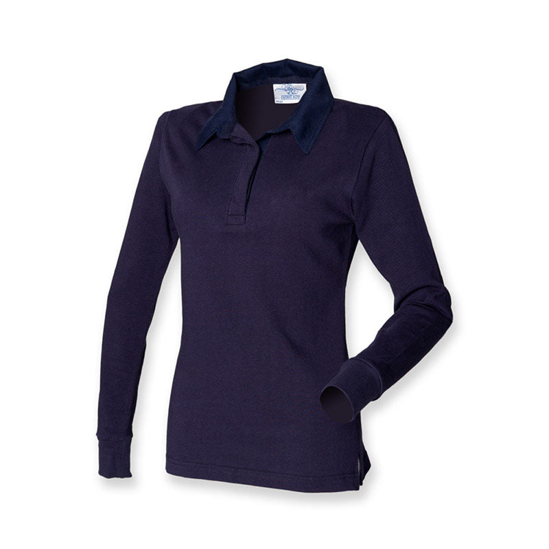 Front Row Ladies Long Sleeve Plain Cotton Rugby Shirt