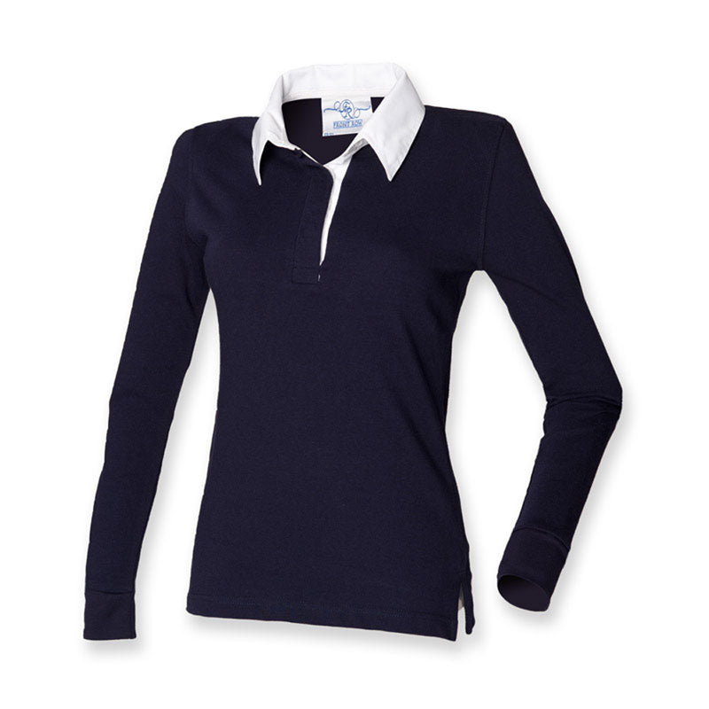 Front Row Ladies Long Sleeve Plain Cotton Rugby Shirt