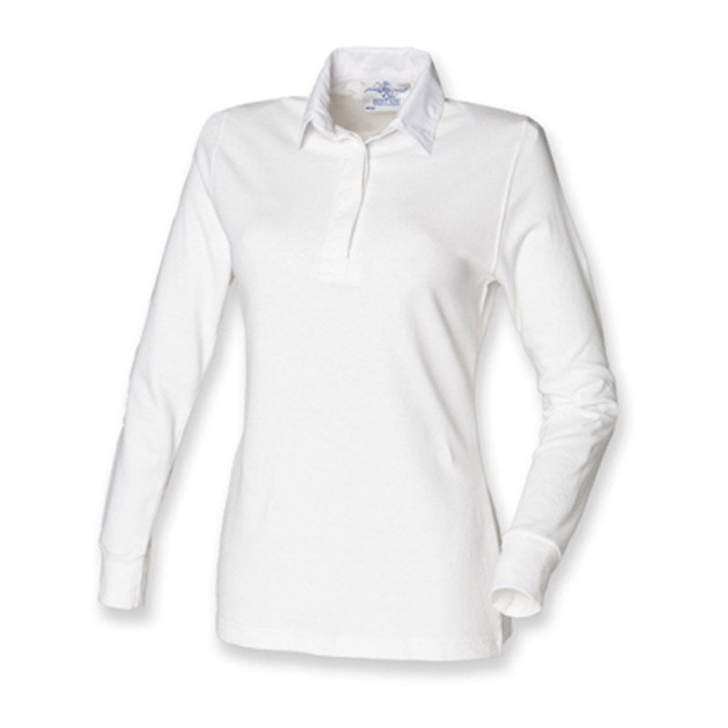 Front Row Ladies Long Sleeve Plain Cotton Rugby Shirt