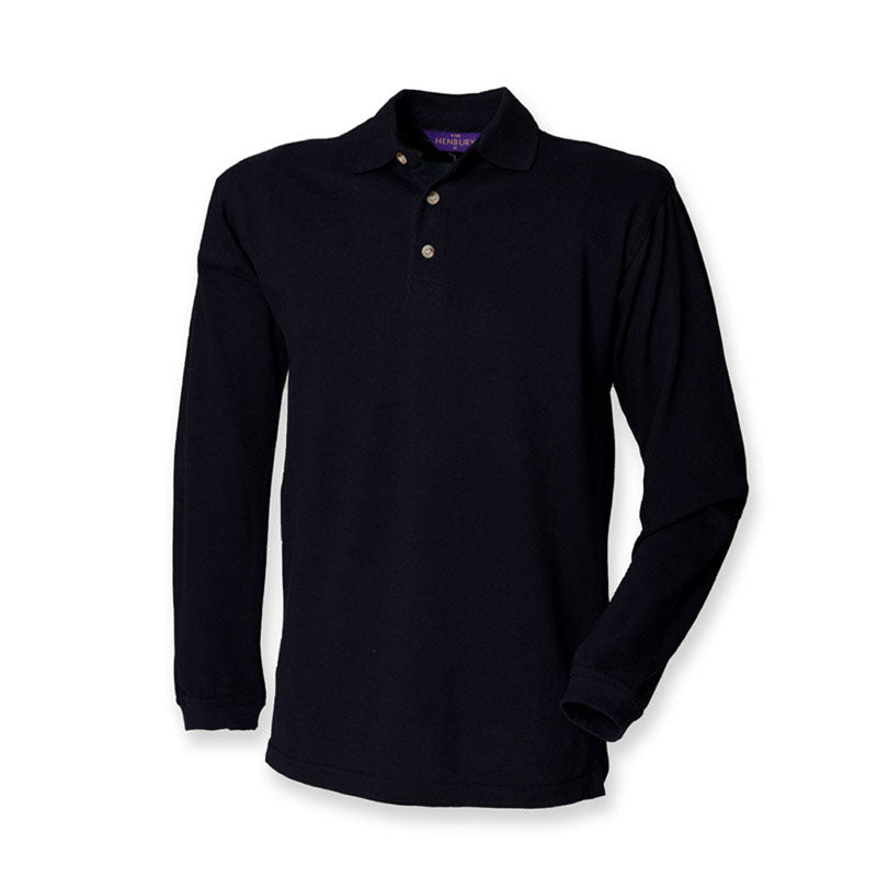 Henbury Long Sleeve Classic Polo With Stand Up Collar