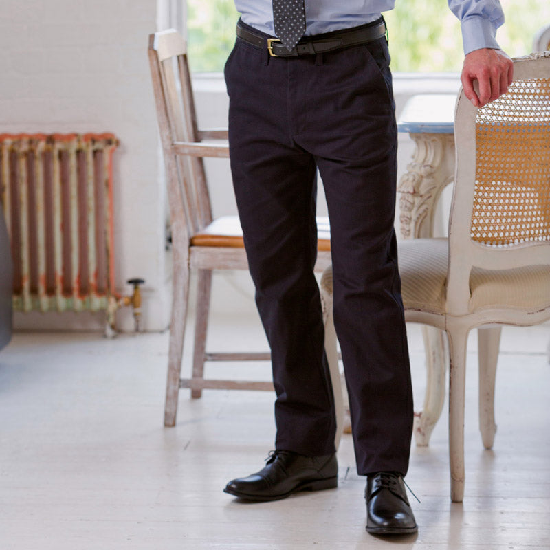 Henbury Mens 65/35 flat fronted chino trousers