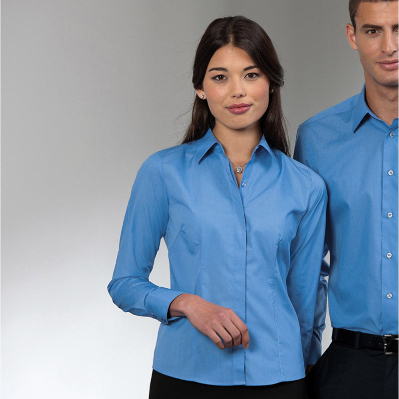 Russell Collection Womens Long Sleeve Poly/Cotton Easycare Fitted Poplin Shi