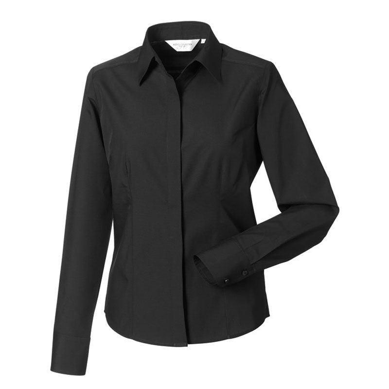 Russell Collection Womens Long Sleeve Poly/Cotton Easycare Fitted Poplin Shi