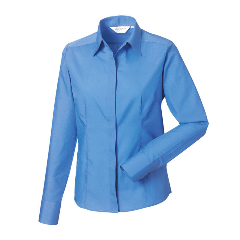 Russell Collection Womens Long Sleeve Poly/Cotton Easycare Fitted Poplin Shi