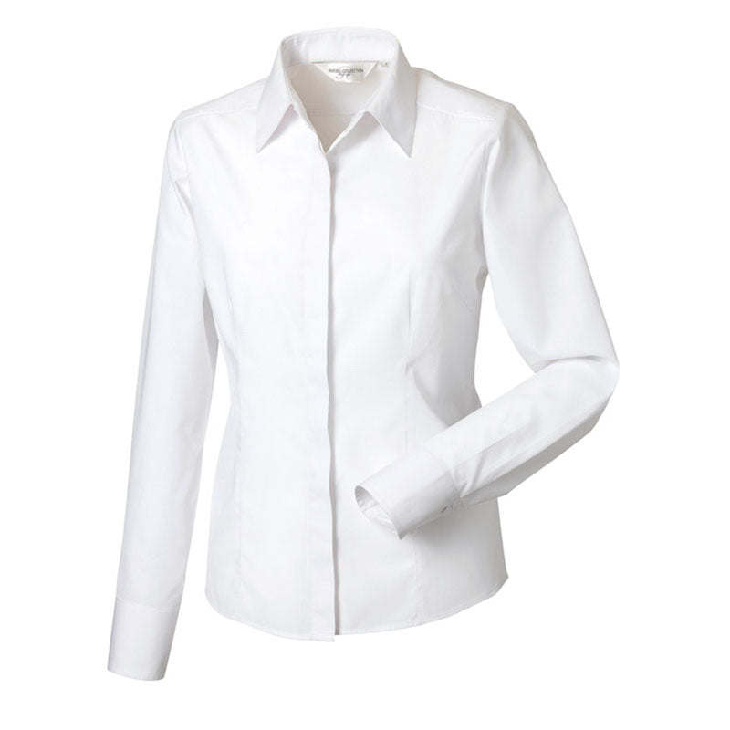 Russell Collection Womens Long Sleeve Poly/Cotton Easycare Fitted Poplin Shi