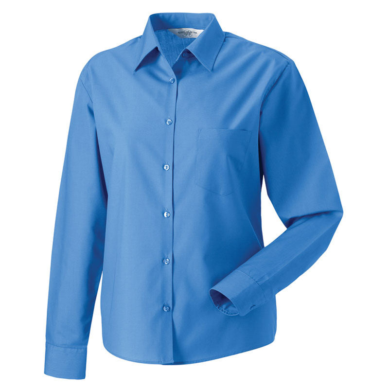 Russell Collection Ladies Long Sleeve Poly Cotton Easycare Poplin Shirt