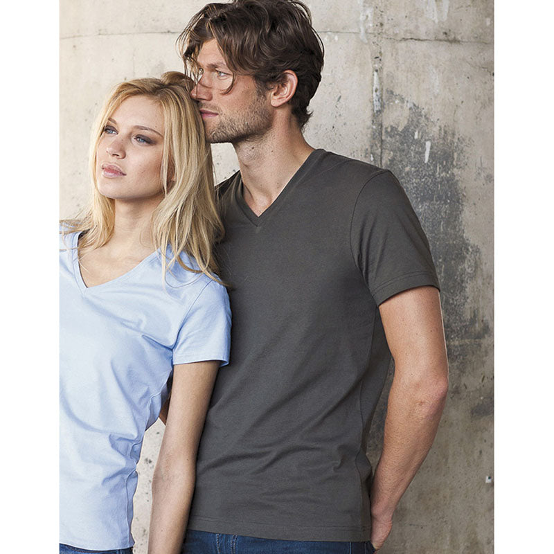 Kariban Mens Slim Fit Short Sleeve V Neck Plain Colours Cotton T-Shirt