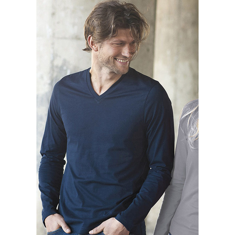 Kariban Mens Slim Fit Long Sleeve V Neck Plain Colours Cotton T-Shirt