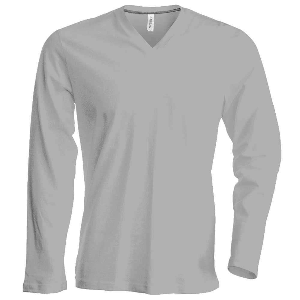 Kariban Mens Slim Fit Long Sleeve V Neck Plain Colours Cotton T-Shirt