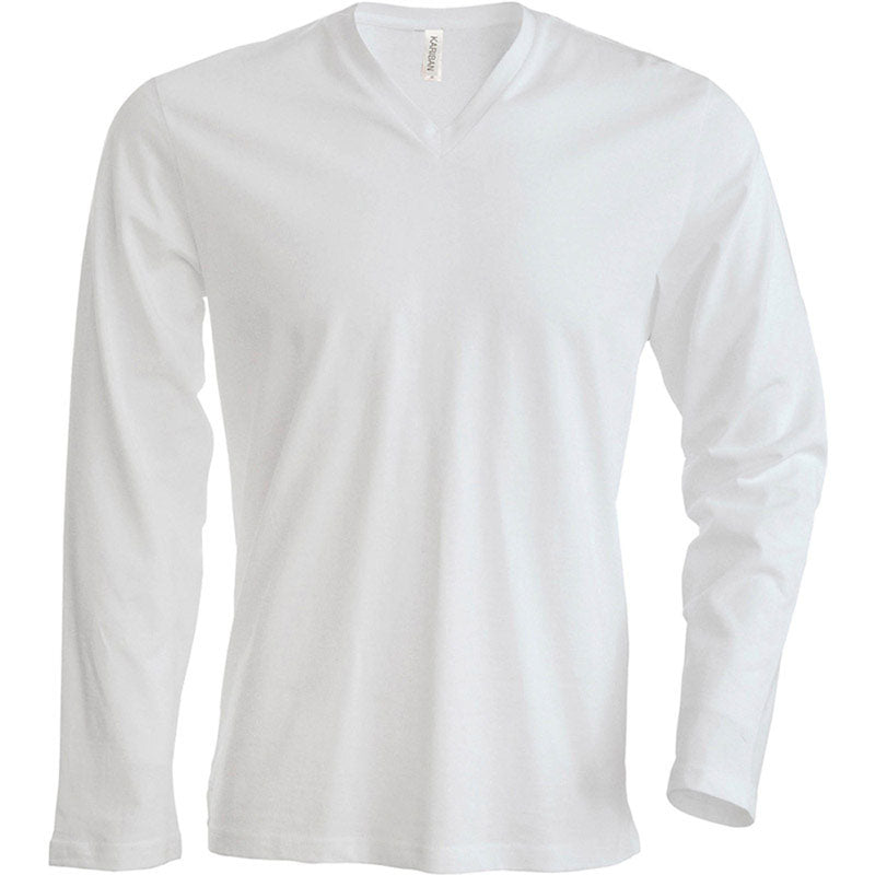 Kariban Mens Slim Fit Long Sleeve V Neck Plain Colours Cotton T-Shirt