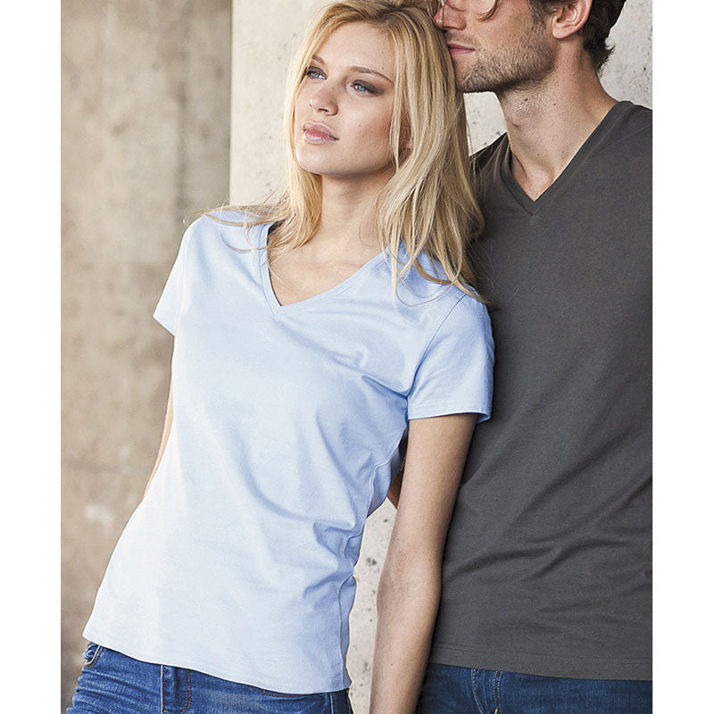 Kariban Ladies Fit Short Sleeve V Neck Plain Colours Cotton T-Shirt