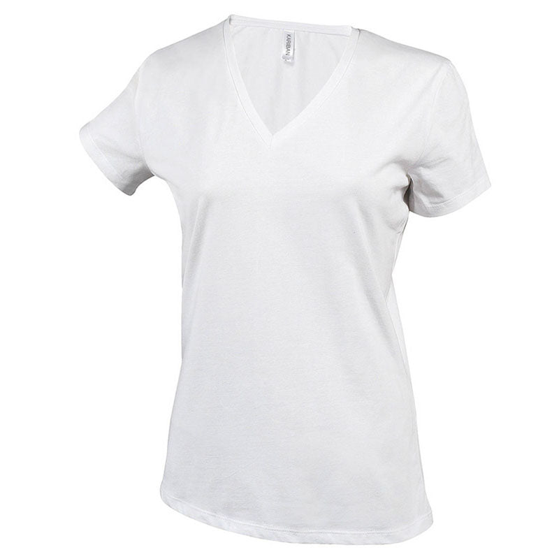 Kariban Ladies Fit Short Sleeve V Neck Plain Colours Cotton T-Shirt