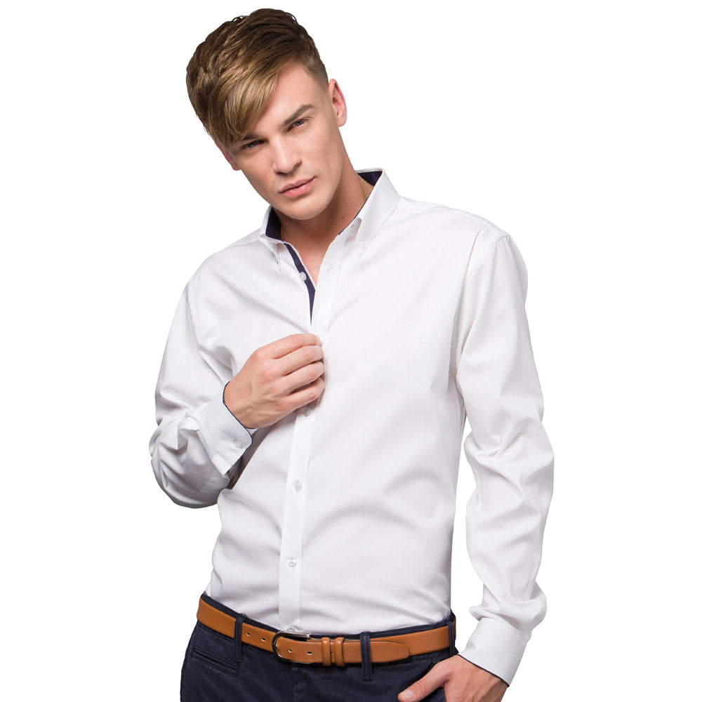 Kustom Kit Mens Contrast Premium Oxford Shirt (Button Down Collar) Long Sleeve