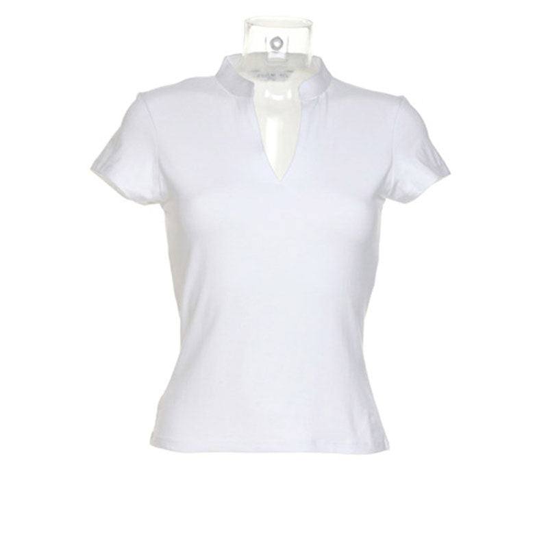Kustom Kit Ladies Corporate Short Sleeved top v-neck with mandarin collar
