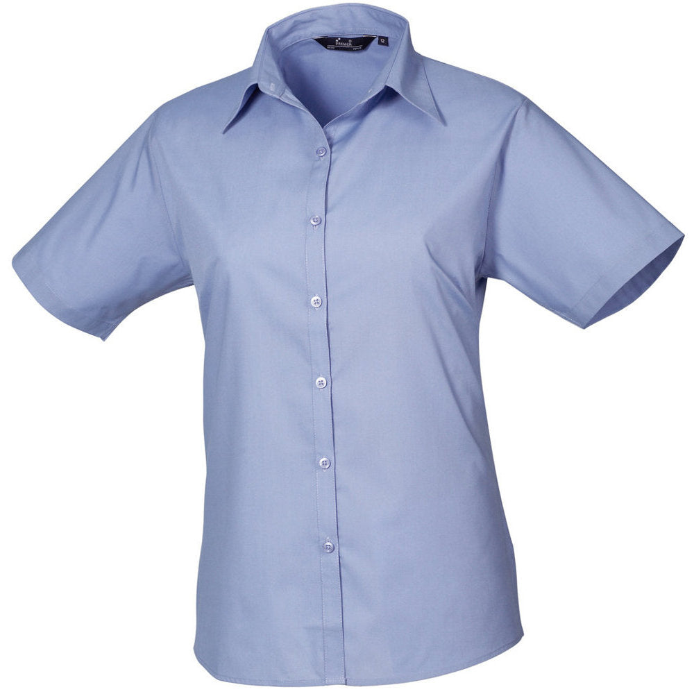 Premier Womens Ladies Poplin Polycotton Short Sleeve Corporate Blouse