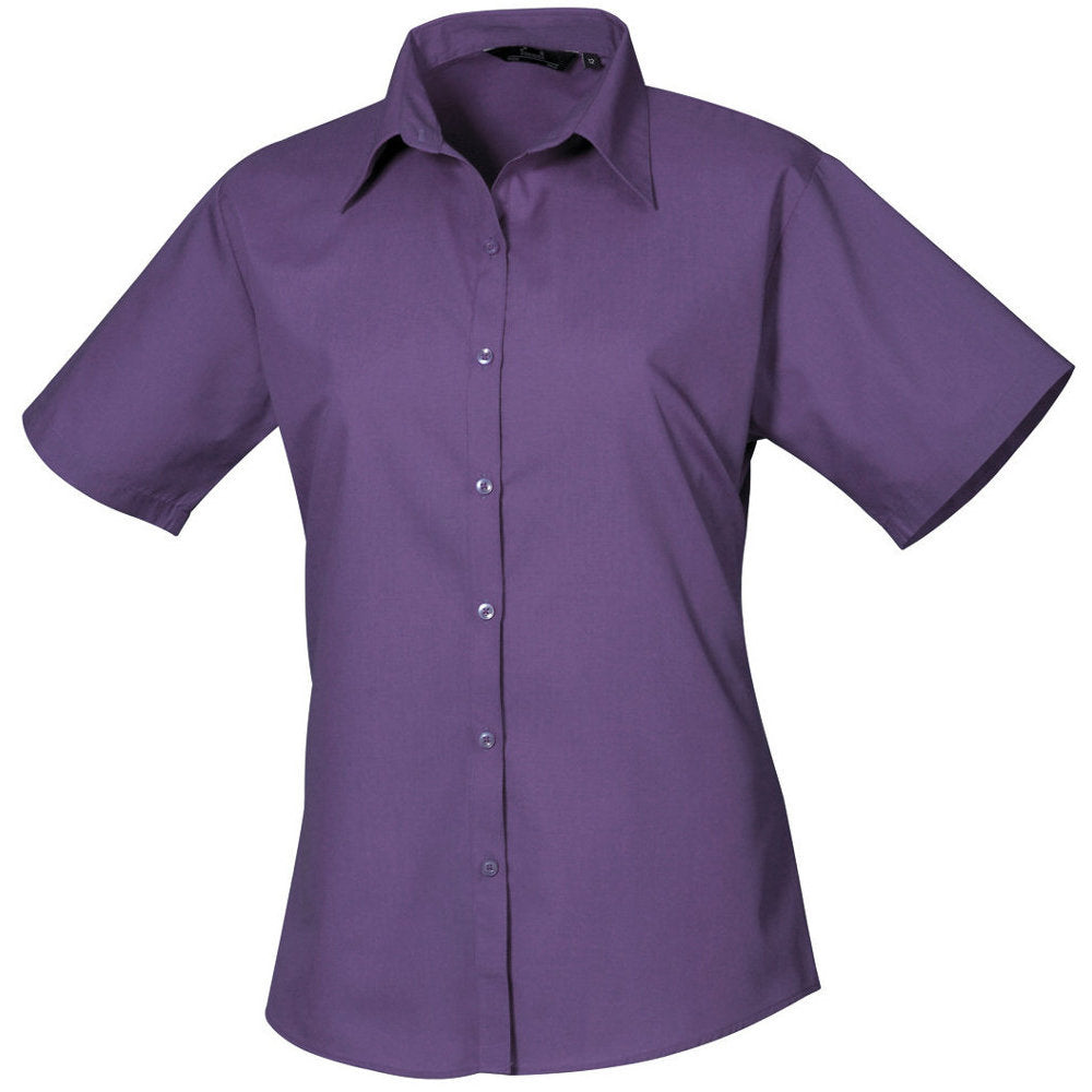 Premier Womens Ladies Poplin Polycotton Short Sleeve Corporate Blouse