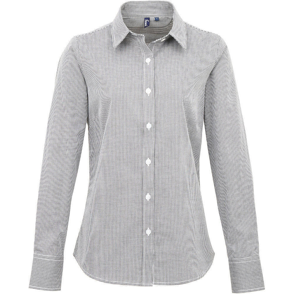 Premier Womens Ladies Gingham Microcheck Long Sleeve Corporate Shirt