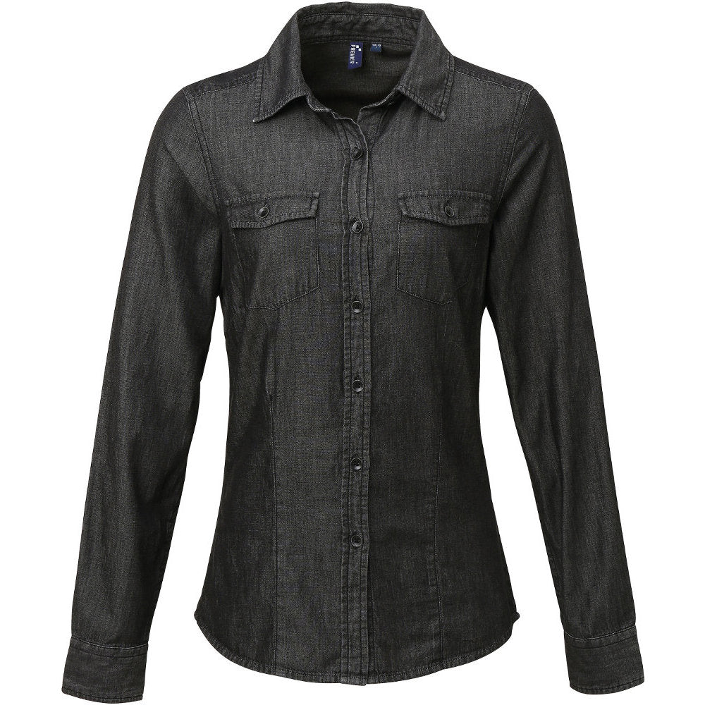 Premier Womens Ladies Jeans Stitch Denim Smart Casual Business Shirt