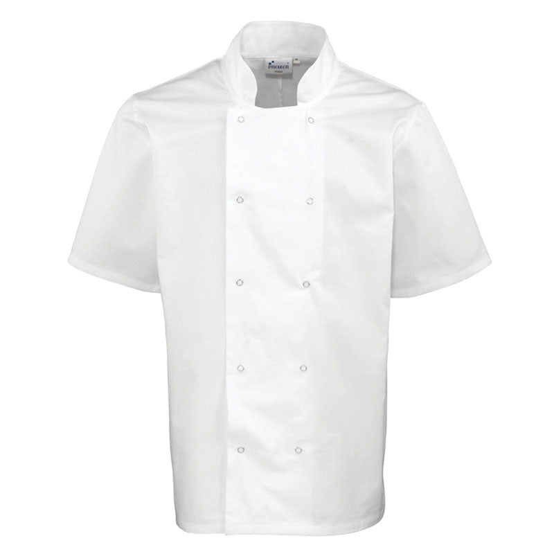 Premier Mens Studded Front Short Sleeve Polycotton Chef Jacket