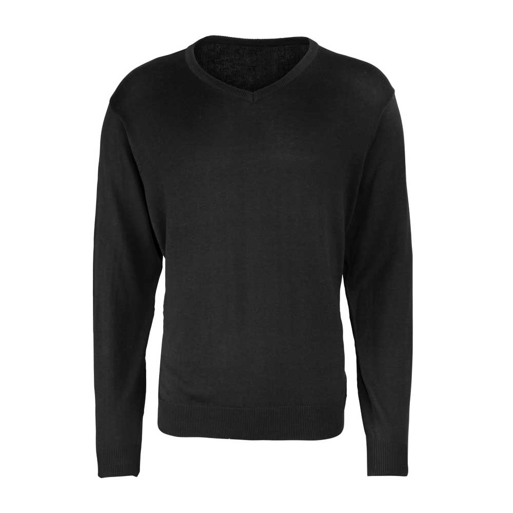 Premier Mens Long Sleeve V Neck Knitted Casual Cotton Sweater Jumper Black,Navy