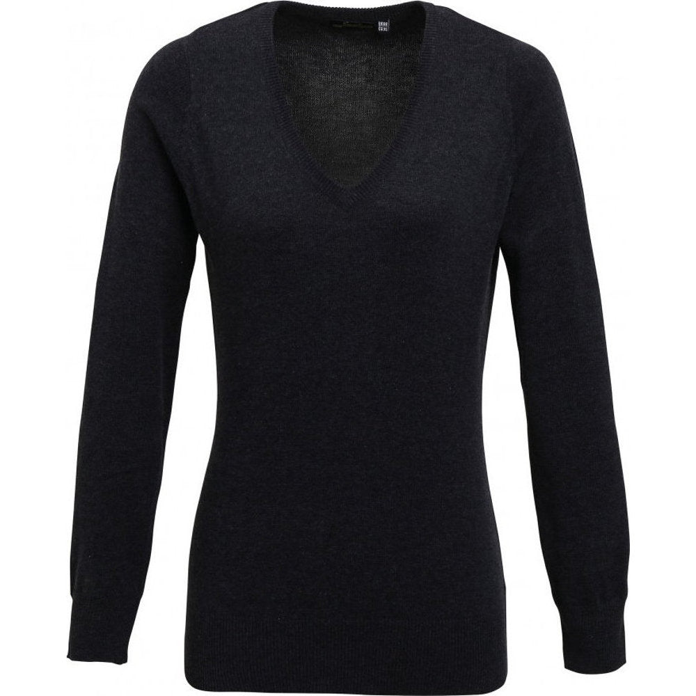 Premier Womens Ladies V-Neck Cotton Acrylic Knitted Corporate Sweater