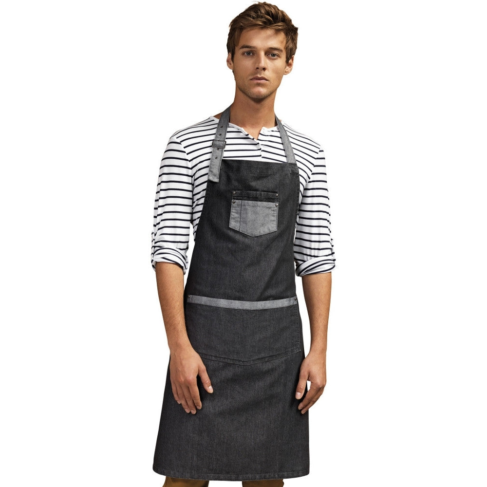 Premier Mens Domain Contrast Denim Workwear Long Bib Apron