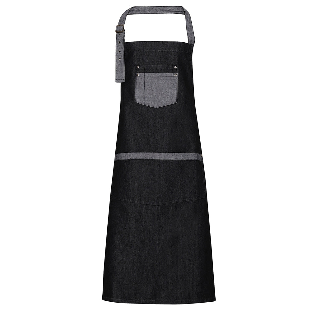 Premier Mens Domain Contrast Denim Workwear Long Bib Apron