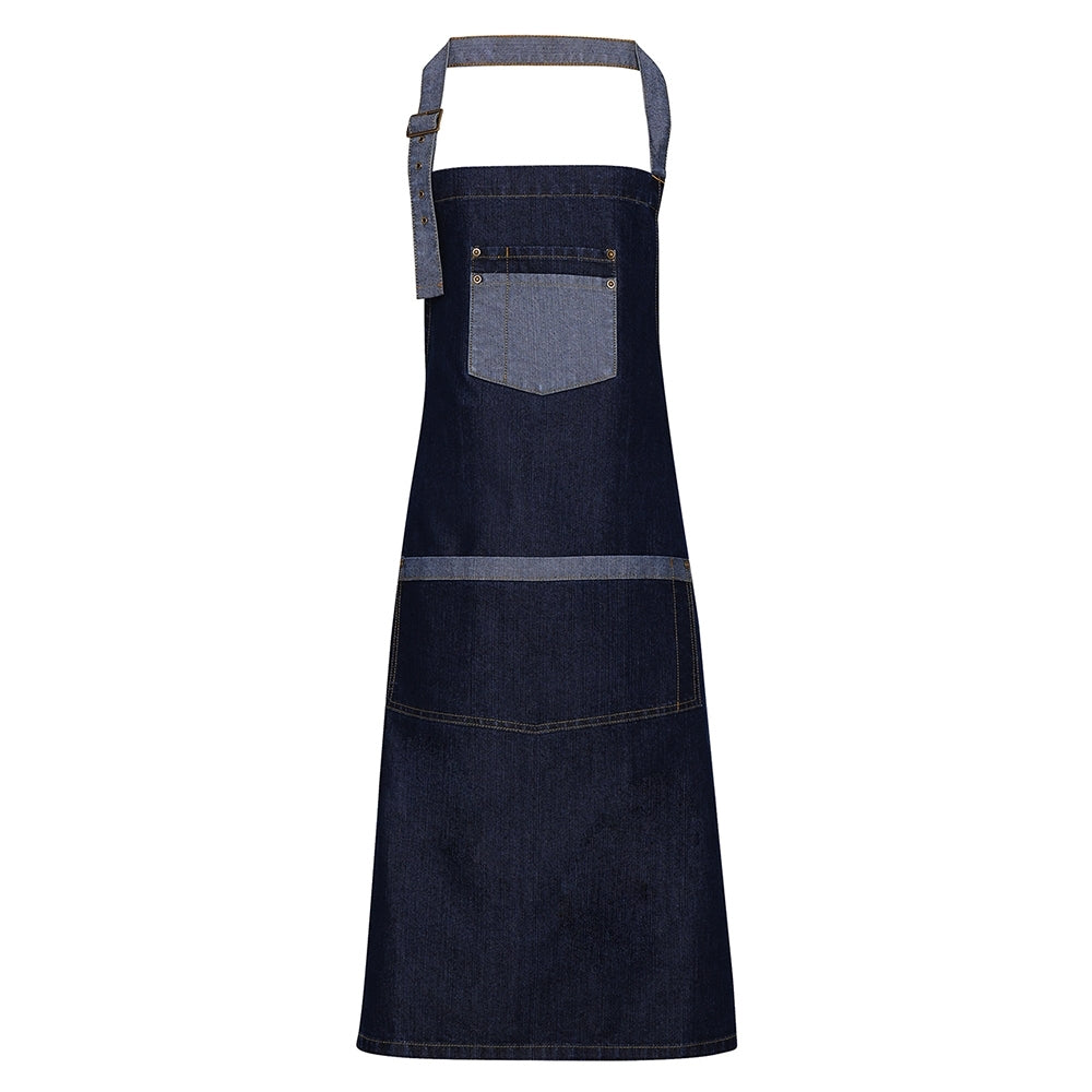 Premier Mens Domain Contrast Denim Workwear Long Bib Apron