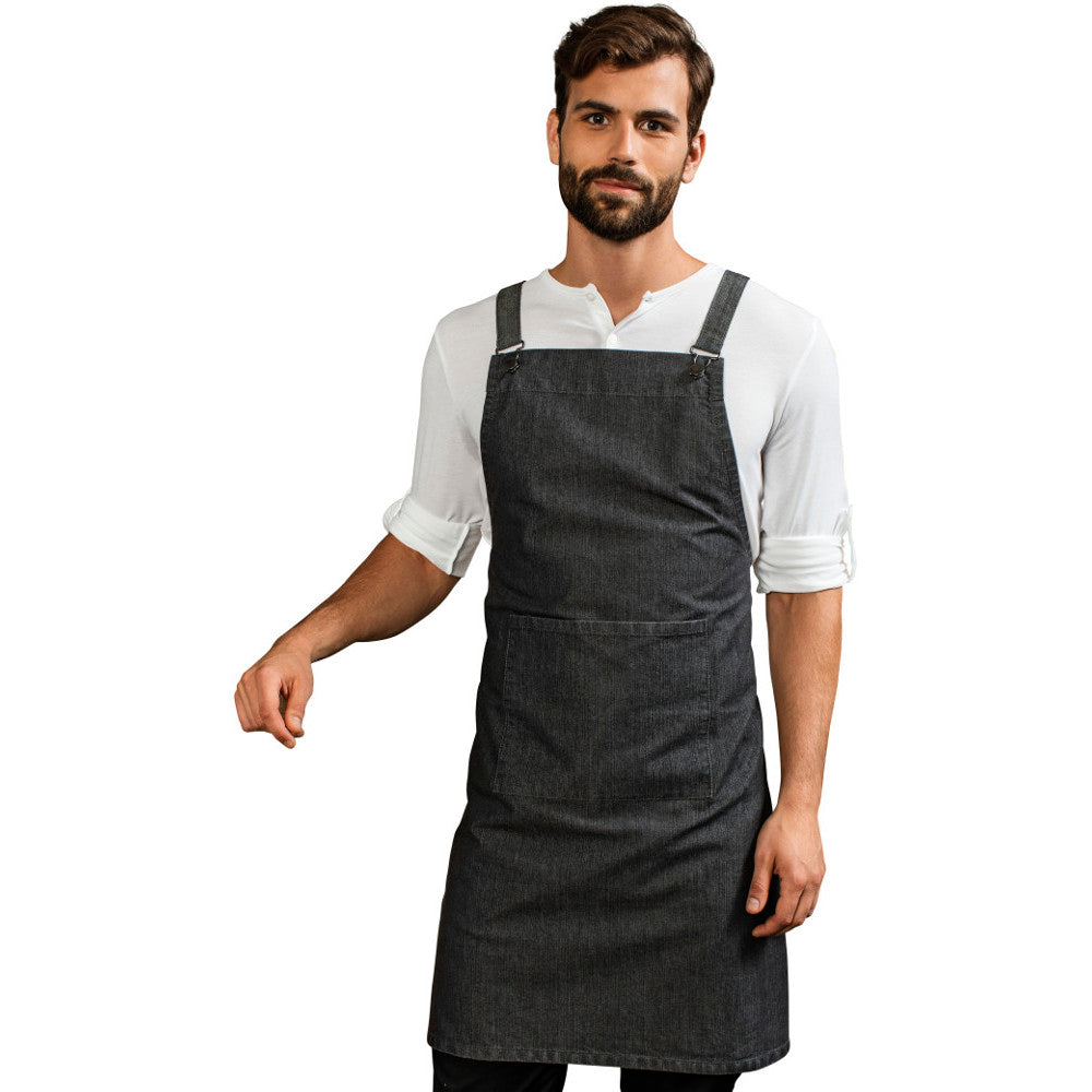 Premier Mens Cross Back Barista Cotton Canvas Long Bib Apron