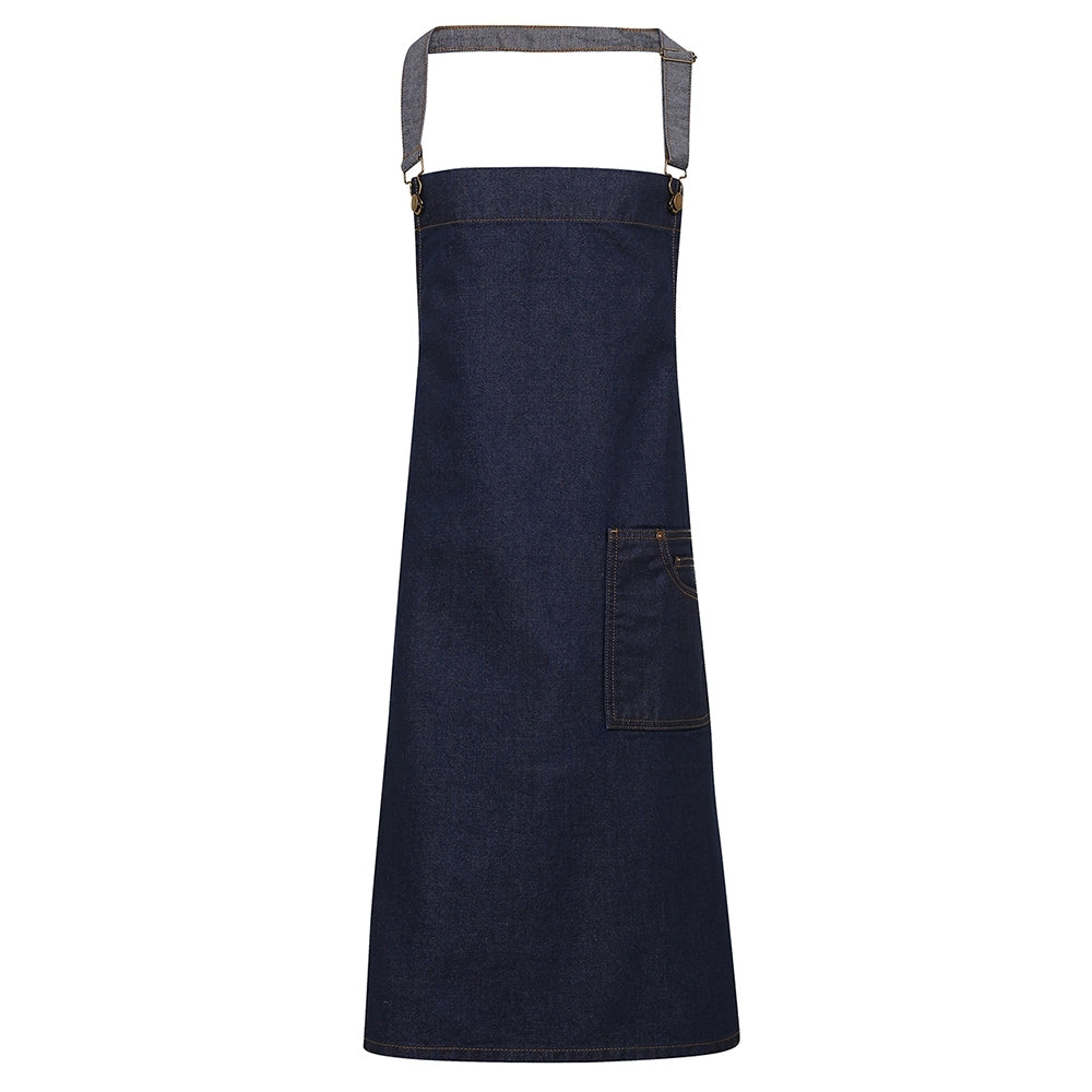 Premier Mens District Waxed Look Long Length Denim Bib Apron