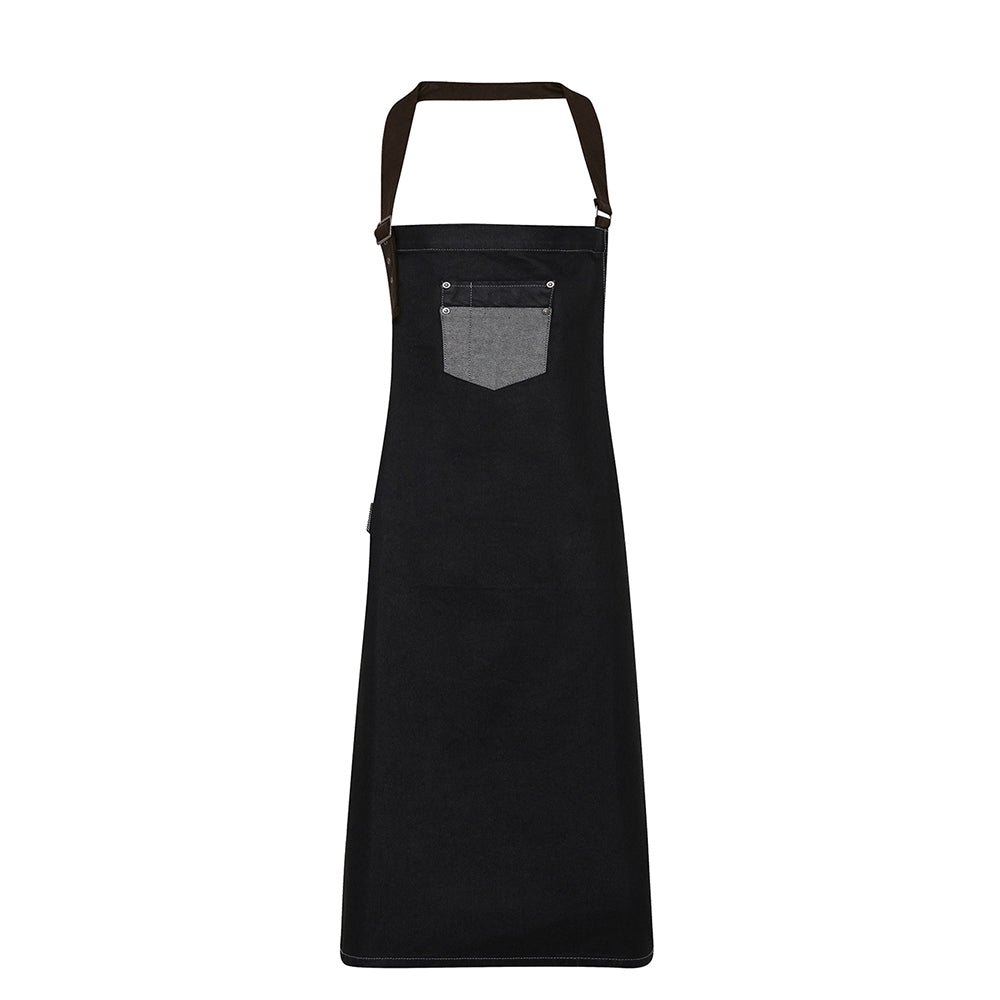 Premier Mens Division Waxed Look Long Length Denim Bib Apron